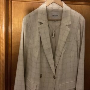 Madewell Beige Block Print Double Breasted Blazer 2X